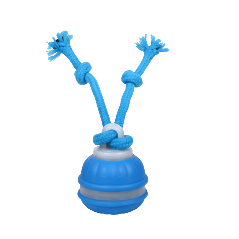 Blå interaktiv leksak med snöre för husdjur