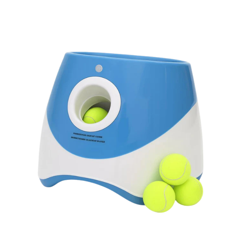 Blå bollkastare med tre bollar