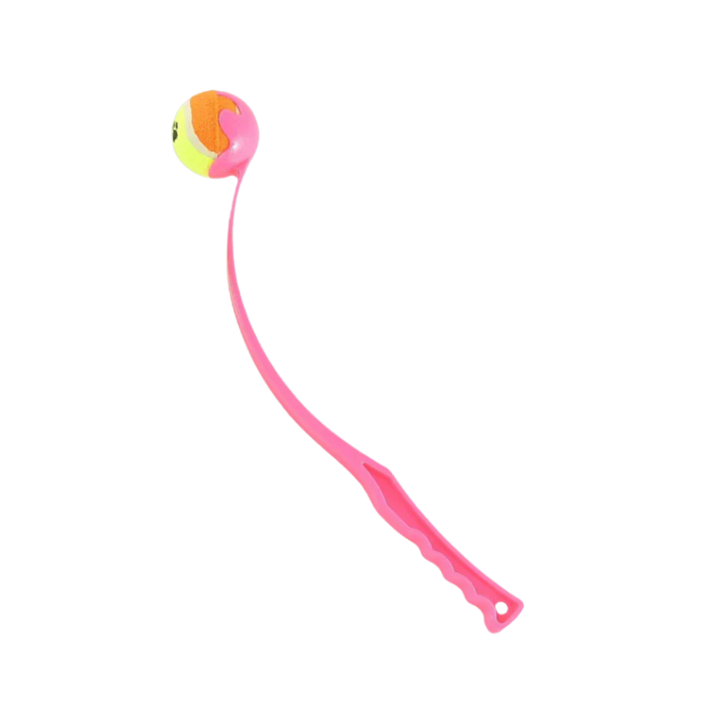 Rosa handhållen bollkastare med en boll