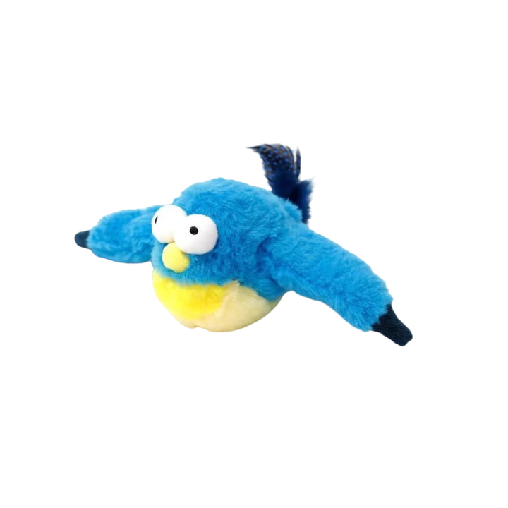 Animerad interaktiv fågel som är en kattleksak