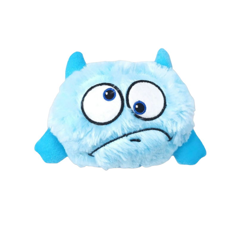 Blå fluffig interaktiv hundleksak med två ögon