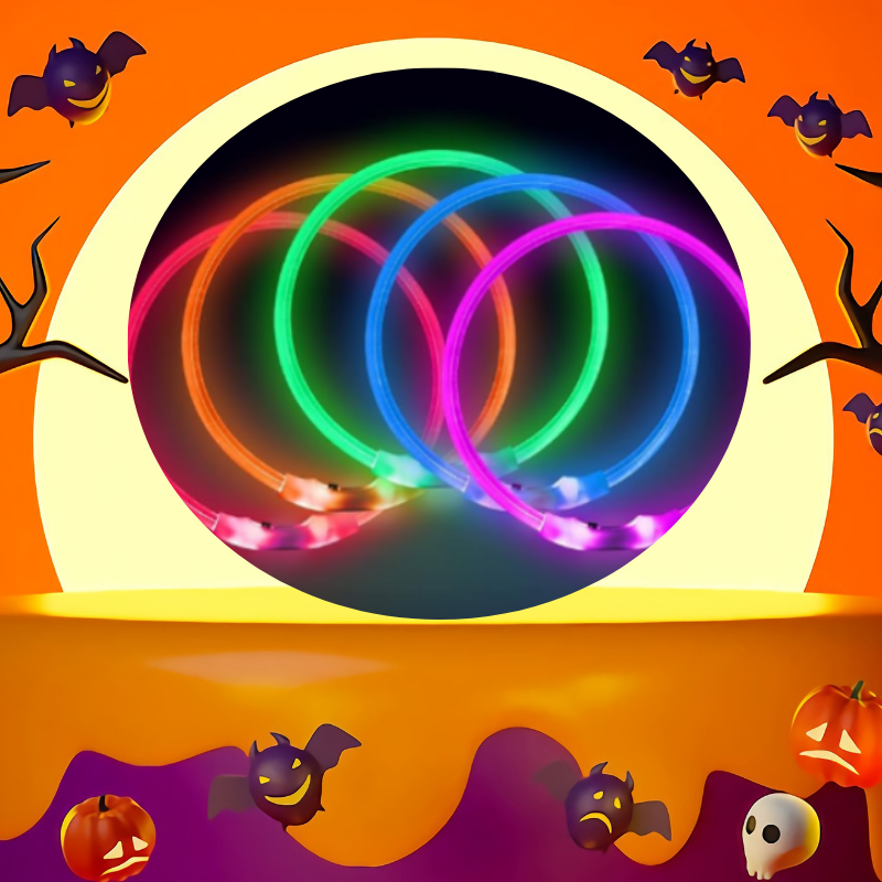 Halloween bild med LED-halsband i olika färger