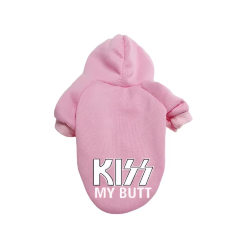 Rosa hundhoodie med texten kiss my butt