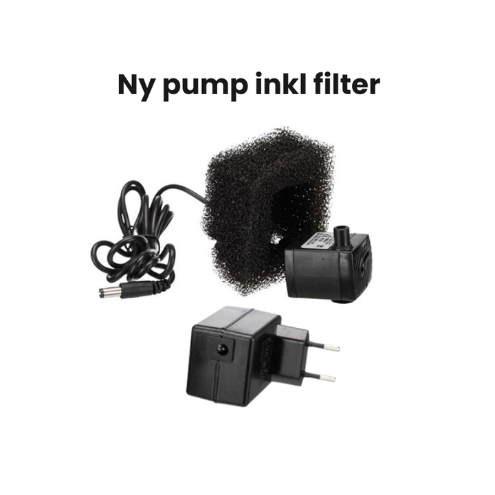 Ny pump inklusive filter till vattenfontän i keramik för husdjur