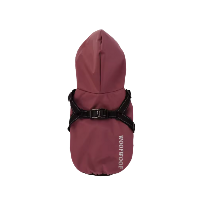 Vinröd regnjacka med inbyggd sele