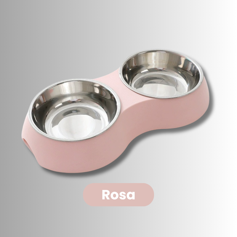 Dubbel-Matskål för hundar och katter i färgen Rosa