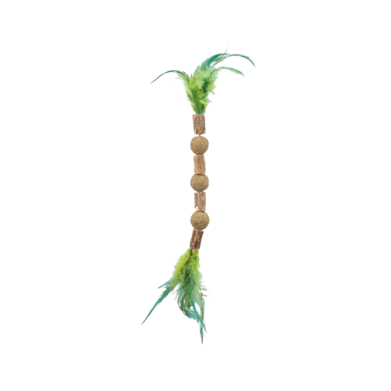  Lekkedja med kattmynta och grön/gula fjädrar