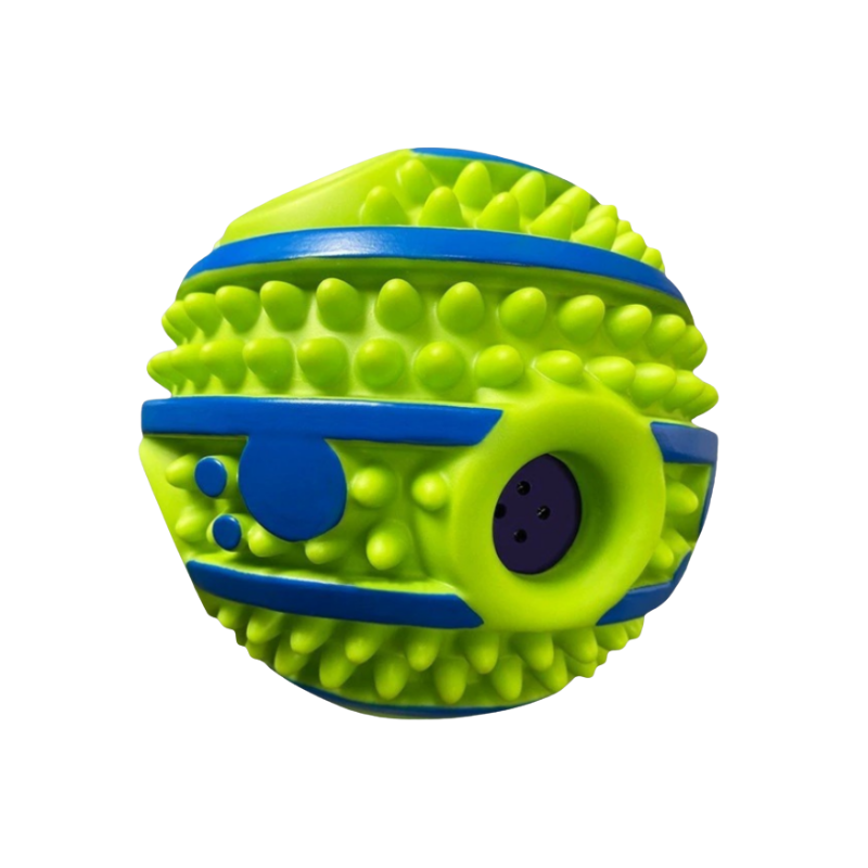 Grön blå hundboll med piggar