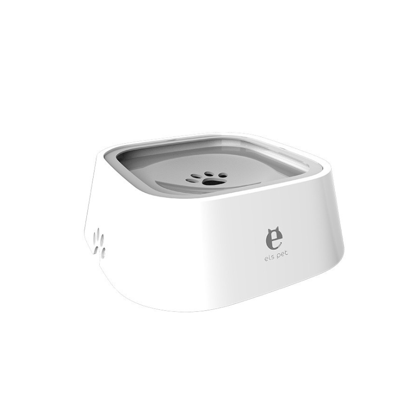 Vit vattenskål till husdjur med grått inslag