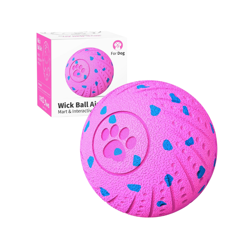Rosa boll med blå prickar interaktiv leksak för hundar