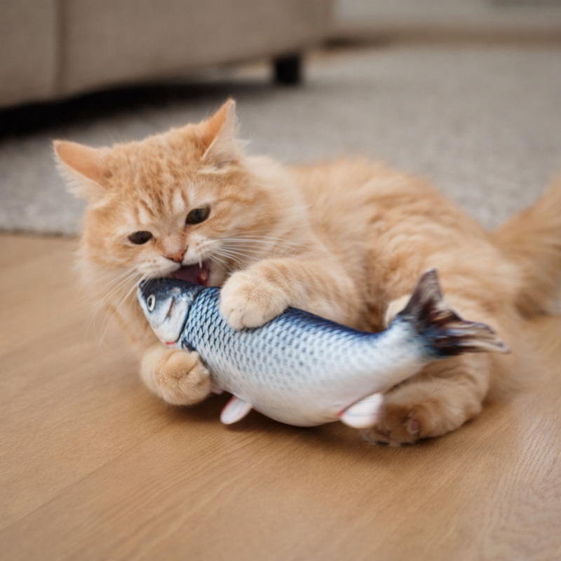 Katt leker med fisken